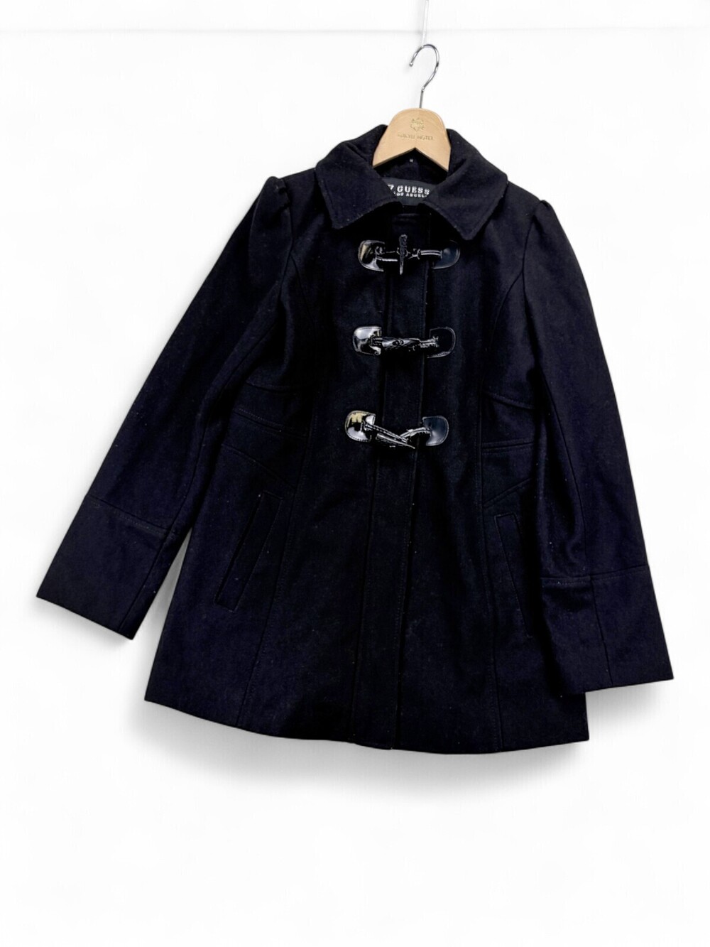 GUESS Women's Wool-Blend Toggle Coat Black M
